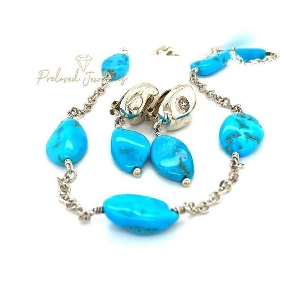 Stunning 925 Turquoise Necklace & Earrings Set - Picture 2 of 8